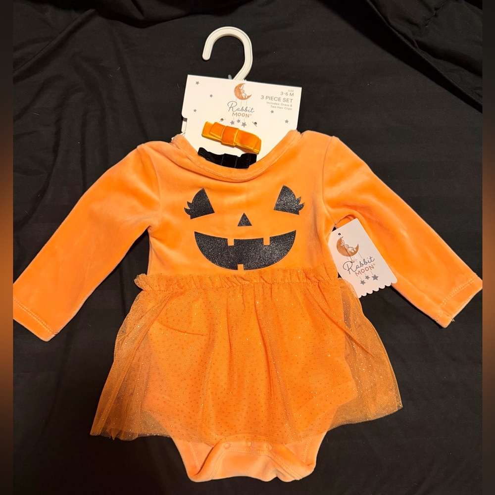 Rabbit Moon Orange Pumpkin Tulle Dress Bodysuit for Kids